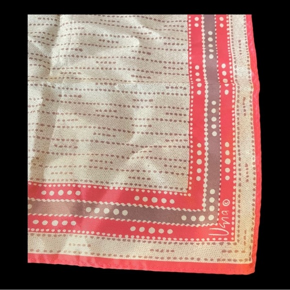 VINTAGE VERA NEUMANN  ACETATE PINK & GRAY DOTTED SQUARE SCARF - Picture 5 of 5